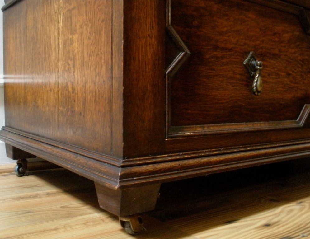 Antique English Carved Oak Jacobean Style Wardrobe Armoire. Antique English Carved Oak Jacobean Style Wardrobe Armoire.