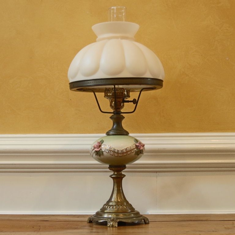 Vintage Cambridge Brass, Porcelain and Glass Lamp. Vintage Cambridge Brass, Porcelain and Glass Lamp.
