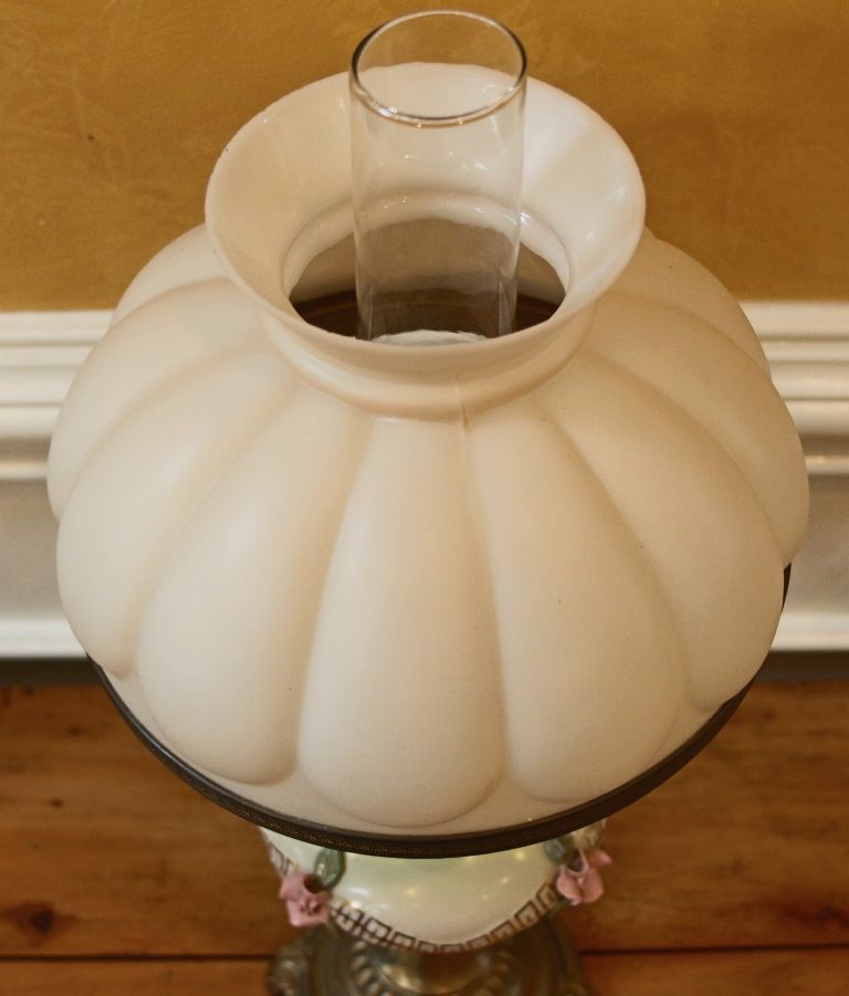 Vintage Cambridge Brass, Porcelain and Glass Lamp. Vintage Cambridge Brass, Porcelain and Glass Lamp.
