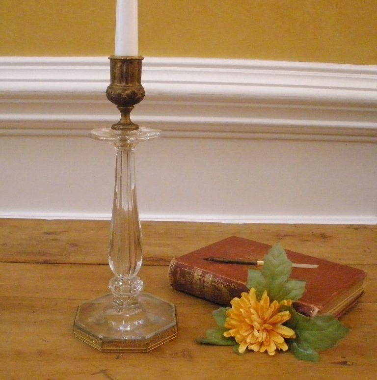 Antique Glass with Gilded Brass Candlestick.-FREE SHIPPING- Antique Glass with Gilded Brass Candlestick.-FREE SHIPPING-