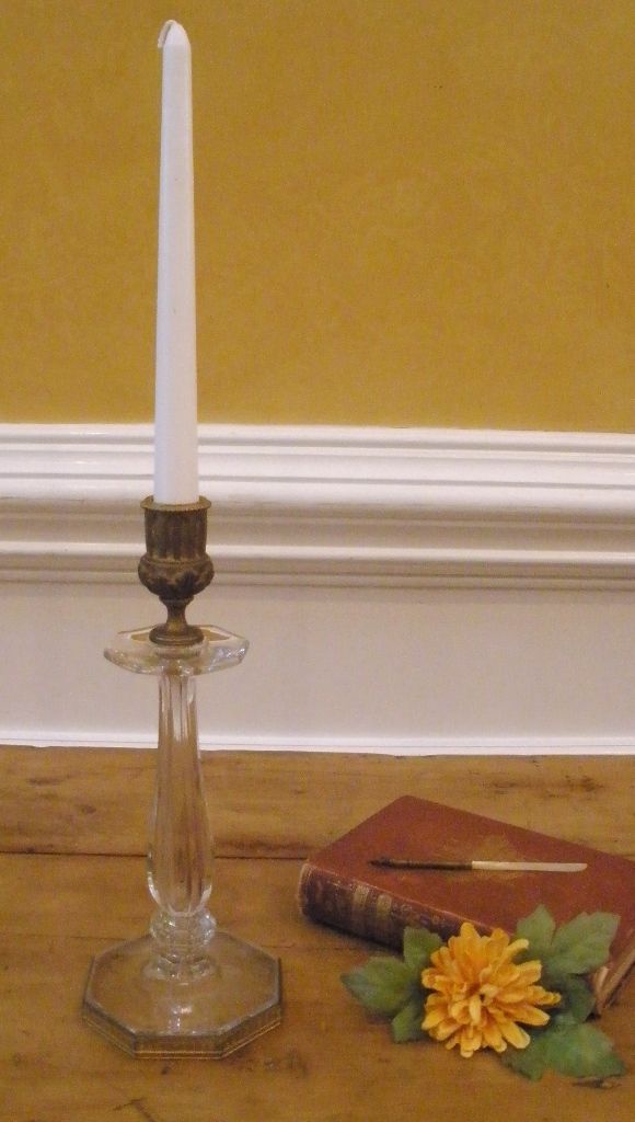 Antique Glass with Gilded Brass Candlestick.-FREE SHIPPING- Antique Glass with Gilded Brass Candlestick.-FREE SHIPPING-