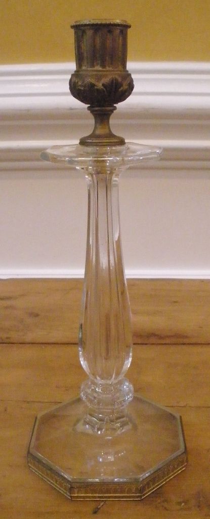 Antique Glass with Gilded Brass Candlestick.-FREE SHIPPING- Antique Glass with Gilded Brass Candlestick.-FREE SHIPPING-