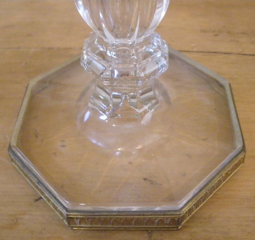 Antique Glass with Gilded Brass Candlestick.-FREE SHIPPING- Antique Glass with Gilded Brass Candlestick.-FREE SHIPPING-