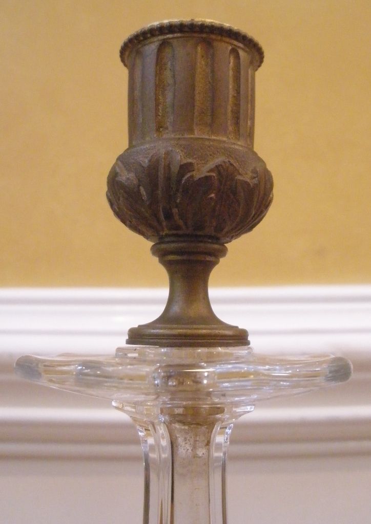 Antique Glass with Gilded Brass Candlestick.-FREE SHIPPING- Antique Glass with Gilded Brass Candlestick.-FREE SHIPPING-