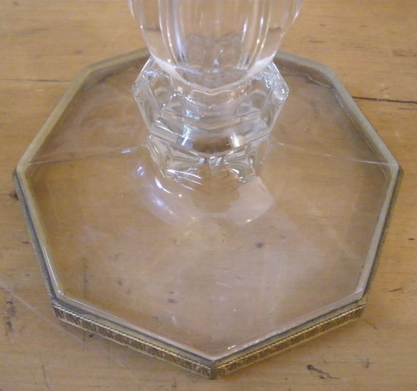 Antique Glass with Gilded Brass Candlestick.-FREE SHIPPING- Antique Glass with Gilded Brass Candlestick.-FREE SHIPPING-