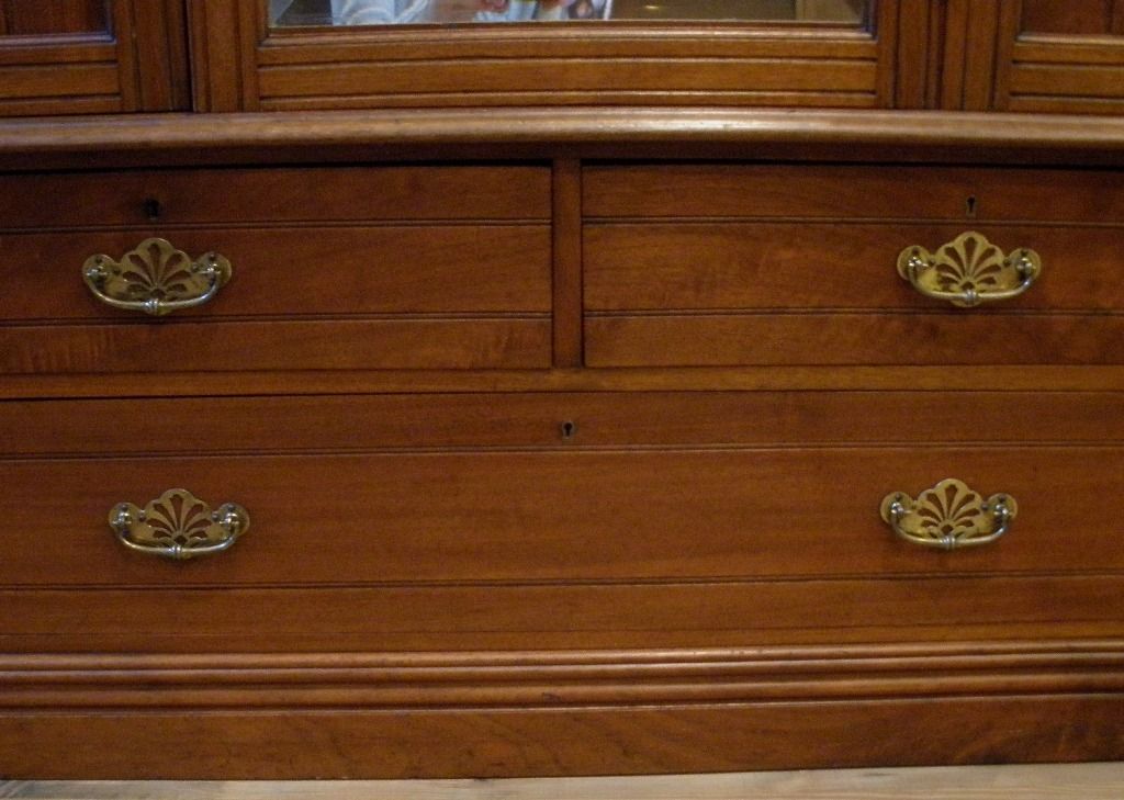 Antique English Carved Walnut Mirrored Wardrobe, Armoire. Antique English Carved Walnut Mirrored Wardrobe, Armoire.
