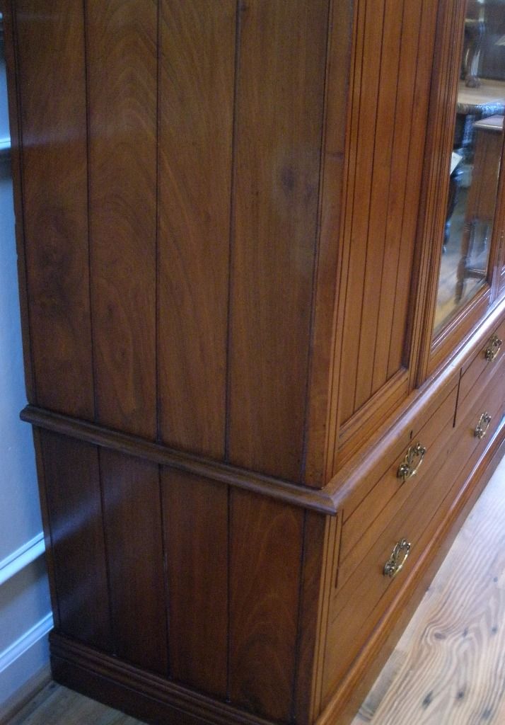 Antique English Carved Walnut Mirrored Wardrobe, Armoire. Antique English Carved Walnut Mirrored Wardrobe, Armoire.