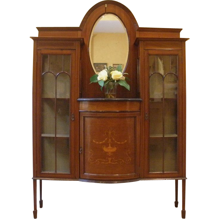 Antique English Mahogany Edwardian Inlaid China Cabinet Display Etagere. FREE SHIPPING!* Antique English Mahogany Edwardian Inlaid China Cabinet Display Etagere. FREE SHIPPING!*
