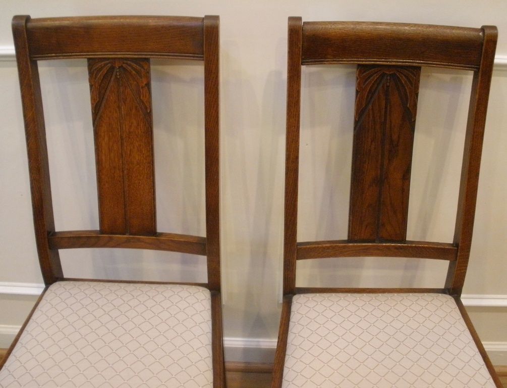 Pair of Antique Dining Chairs, English Oak Art Nouveau. Pair of Antique Dining Chairs, English Oak Art Nouveau.