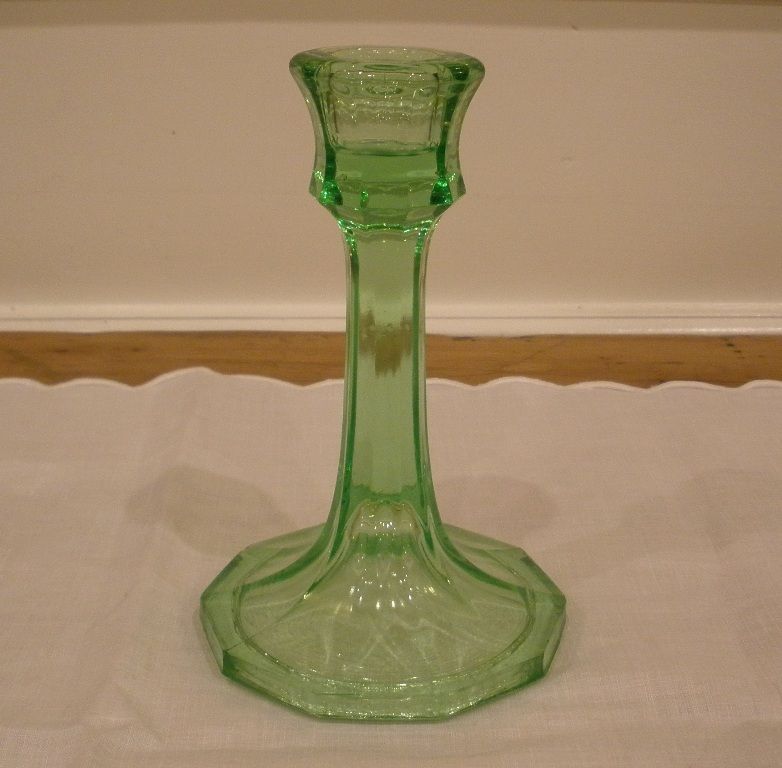 Vintage Green Glass English Art Deco Candle Stick. Vintage Green Glass English Art Deco Candle Stick.