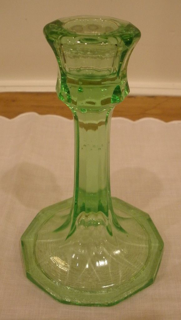Vintage Green Glass English Art Deco Candle Stick. Vintage Green Glass English Art Deco Candle Stick.