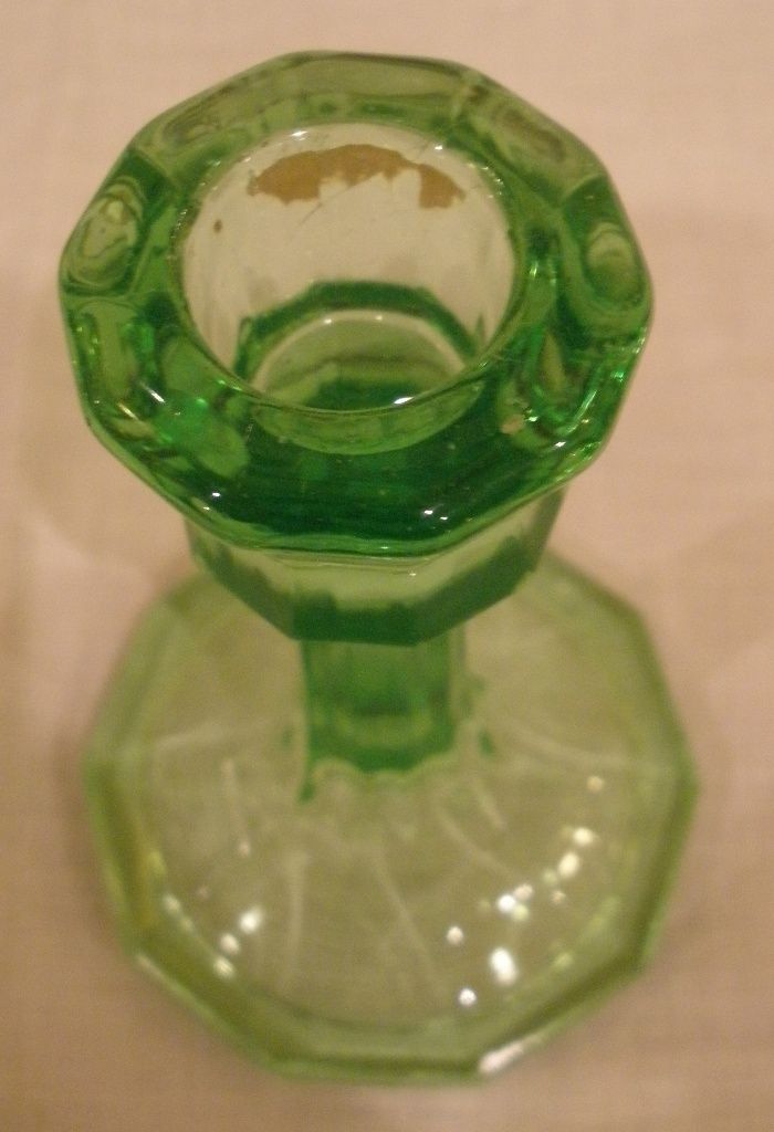 Vintage Green Glass English Art Deco Candle Stick. Vintage Green Glass English Art Deco Candle Stick.