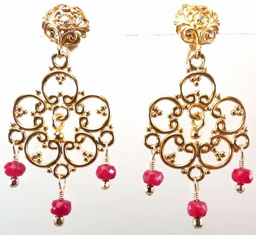 ELEANOR OF AQUITAINE Ruby Briolettes Medieval Style Chandelier Earrings 24K GV ELEANOR OF AQUITAINE Ruby Briolettes Medieval Style Chandelier Earrings 24K GV