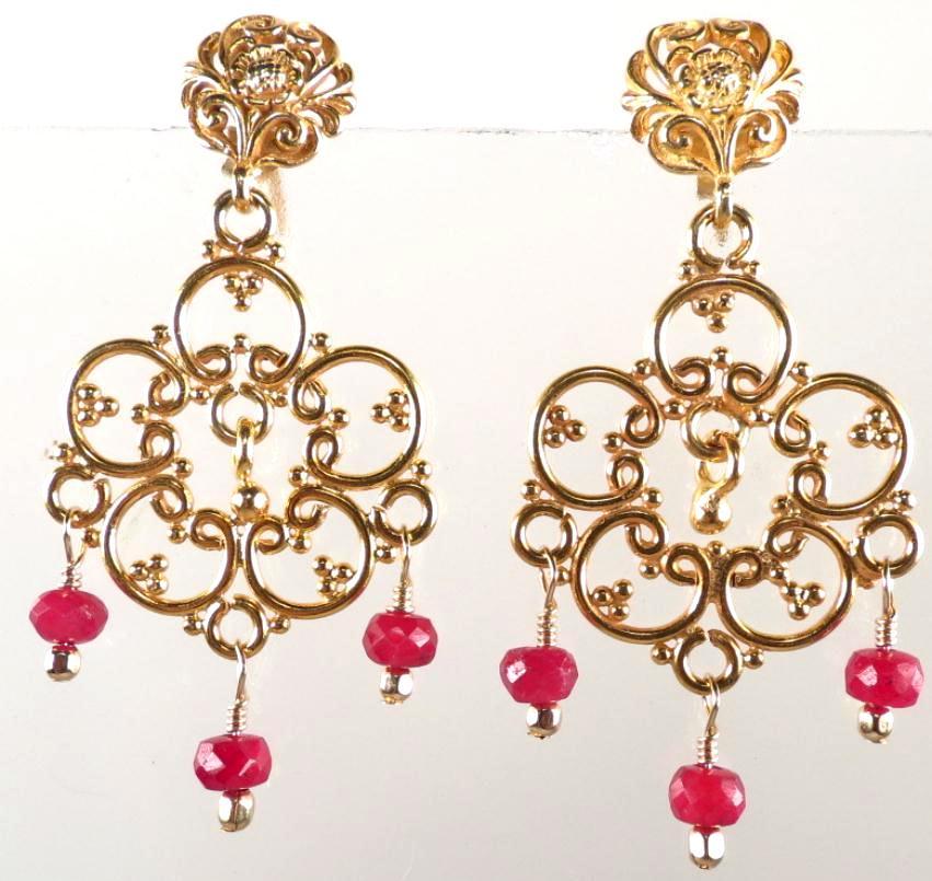 ELEANOR OF AQUITAINE Ruby Briolettes Medieval Style Chandelier Earrings 24K GV ELEANOR OF AQUITAINE Ruby Briolettes Medieval Style Chandelier Earrings 24K GV