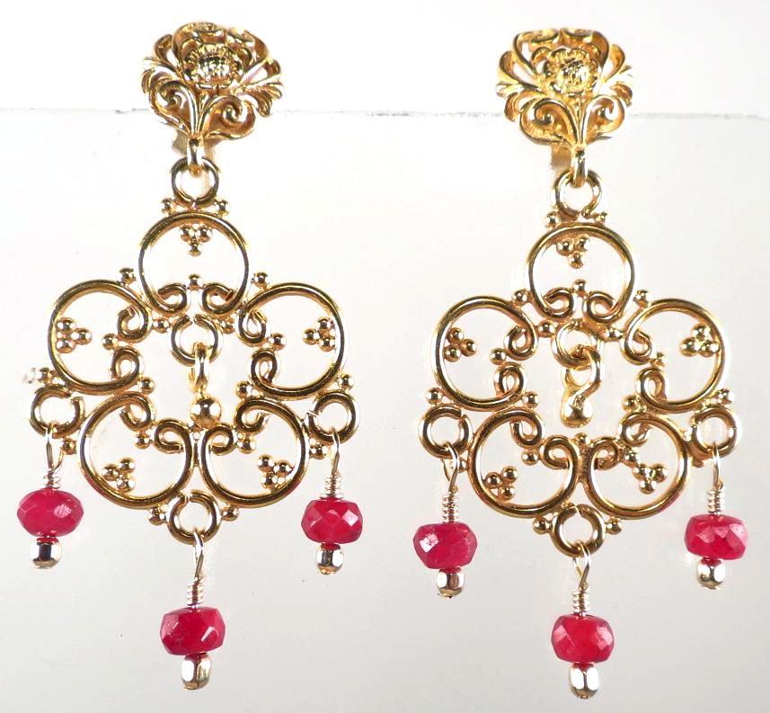 ELEANOR OF AQUITAINE Ruby Briolettes Medieval Style Chandelier Earrings 24K GV ELEANOR OF AQUITAINE Ruby Briolettes Medieval Style Chandelier Earrings 24K GV