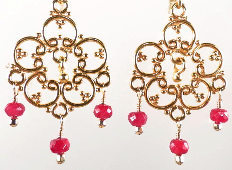 ELEANOR OF AQUITAINE Ruby Briolettes Medieval Style Chandelier Earrings 24K GV ELEANOR OF AQUITAINE Ruby Briolettes Medieval Style Chandelier Earrings 24K GV