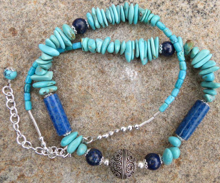 Dawa of the Skies Necklace Lapis Turquoise Silver Tibetan Style Dawa of the Skies Necklace Lapis Turquoise Silver Tibetan Style