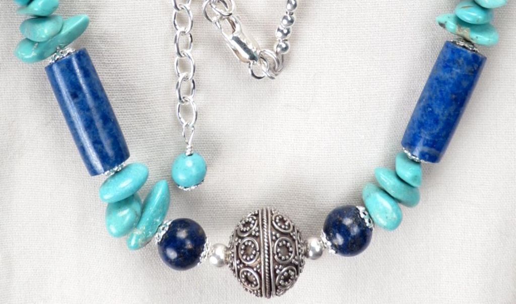 Dawa of the Skies Necklace Lapis Turquoise Silver Tibetan Style Dawa of the Skies Necklace Lapis Turquoise Silver Tibetan Style