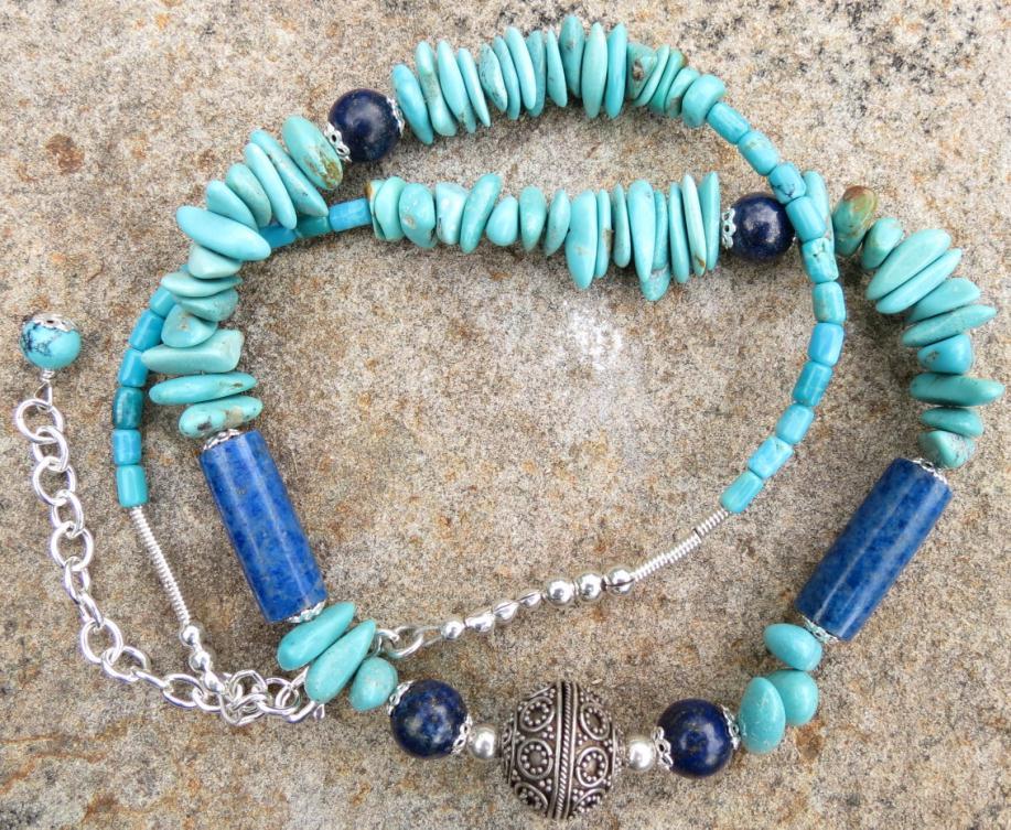 Dawa of the Skies Necklace Lapis Turquoise Silver Tibetan Style Dawa of the Skies Necklace Lapis Turquoise Silver Tibetan Style