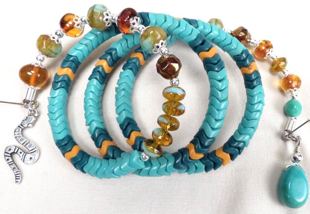 ARIADNE Snake Coil Bracelet Amber Turquoise African Snake Beads Serpent Charm ARIADNE Snake Coil Bracelet Amber Turquoise African Snake Beads Serpent Charm
