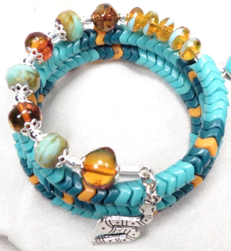 ARIADNE Snake Coil Bracelet Amber Turquoise African Snake Beads Serpent Charm ARIADNE Snake Coil Bracelet Amber Turquoise African Snake Beads Serpent Charm