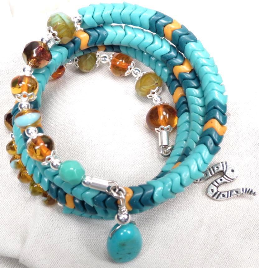 ARIADNE Snake Coil Bracelet Amber Turquoise African Snake Beads Serpent Charm ARIADNE Snake Coil Bracelet Amber Turquoise African Snake Beads Serpent Charm