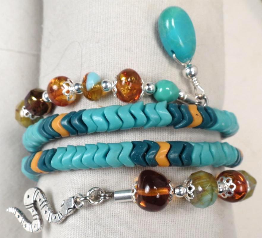 ARIADNE Snake Coil Bracelet Amber Turquoise African Snake Beads Serpent Charm ARIADNE Snake Coil Bracelet Amber Turquoise African Snake Beads Serpent Charm