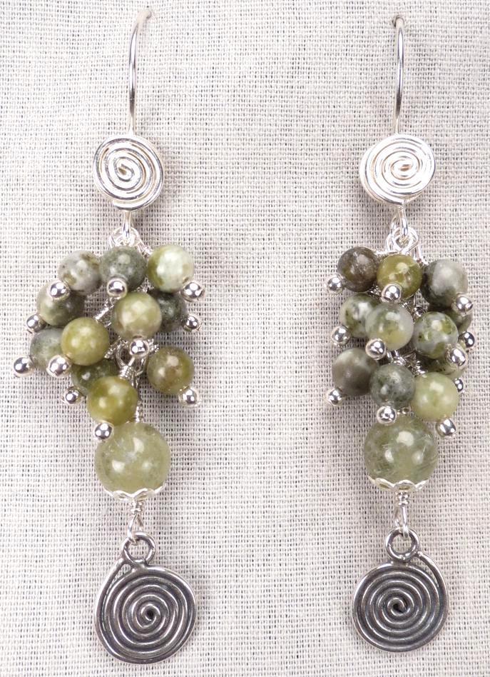 QUEEN OF TARA Earrings Irish Connemara Marble Silver Spirals Celtic Medieval Style QUEEN OF TARA Earrings Irish Connemara Marble Silver Spirals Celtic Medieval Style