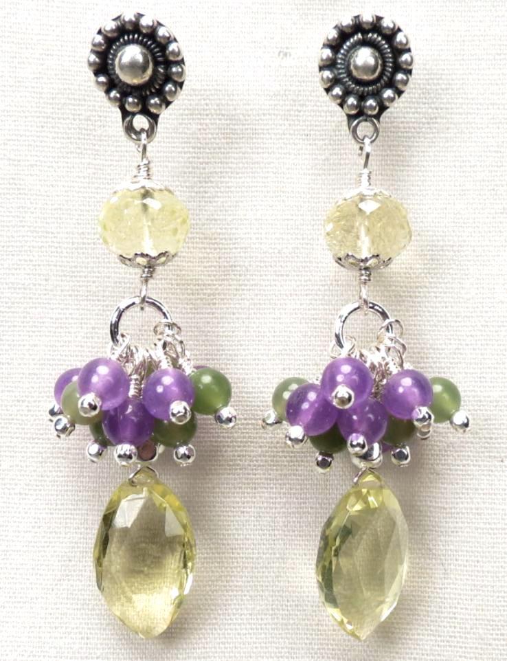 CALABRIA Earrings Lemon Quartz Purple Quartz Nephrite Jade Silver CALABRIA Earrings Lemon Quartz Purple Quartz Nephrite Jade Silver