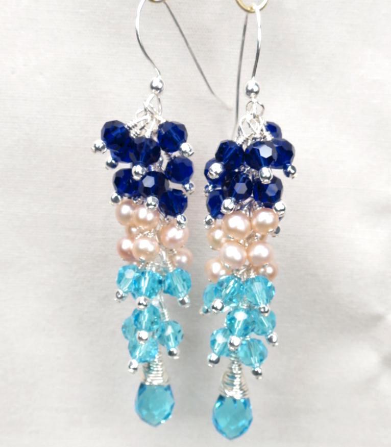 ELEUTHERA Earrings Cobalt Aqua Crystal Pink Pearl Silver The Glass Window Bridge ELEUTHERA Earrings Cobalt Aqua Crystal Pink Pearl Silver The Glass Window Bridge