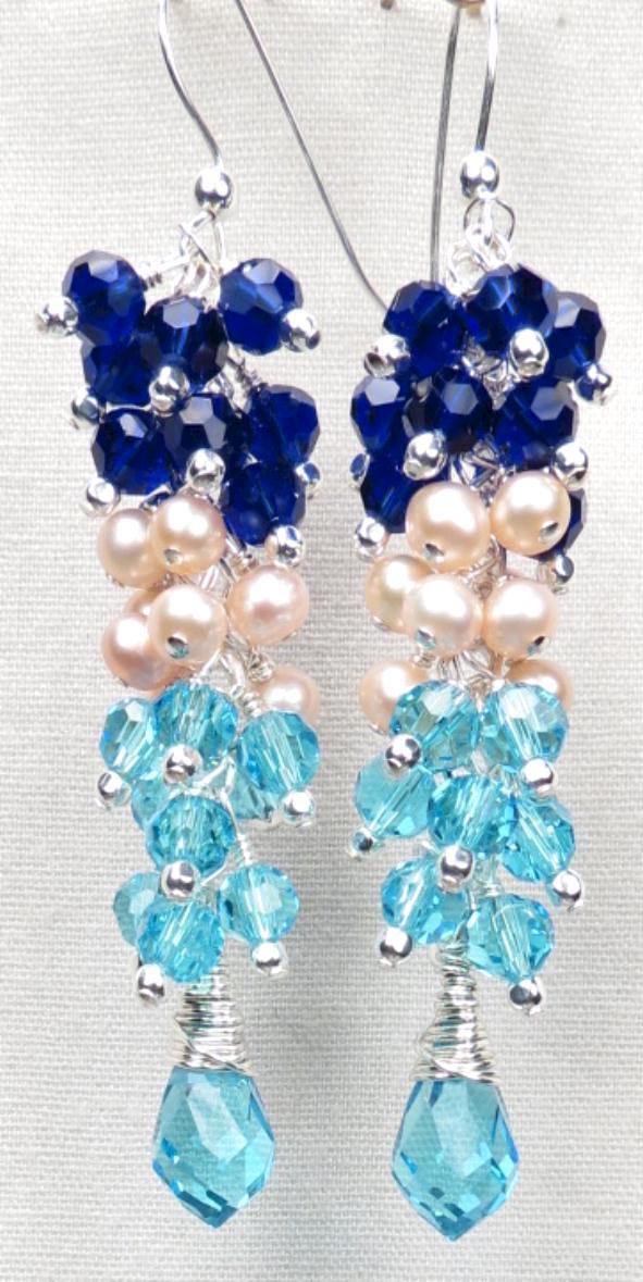 ELEUTHERA Earrings Cobalt Aqua Crystal Pink Pearl Silver The Glass Window Bridge ELEUTHERA Earrings Cobalt Aqua Crystal Pink Pearl Silver The Glass Window Bridge