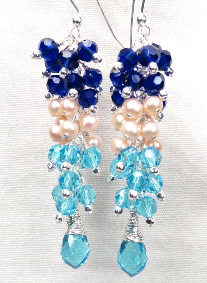 ELEUTHERA Earrings Cobalt Aqua Crystal Pink Pearl Silver The Glass Window Bridge ELEUTHERA Earrings Cobalt Aqua Crystal Pink Pearl Silver The Glass Window Bridge