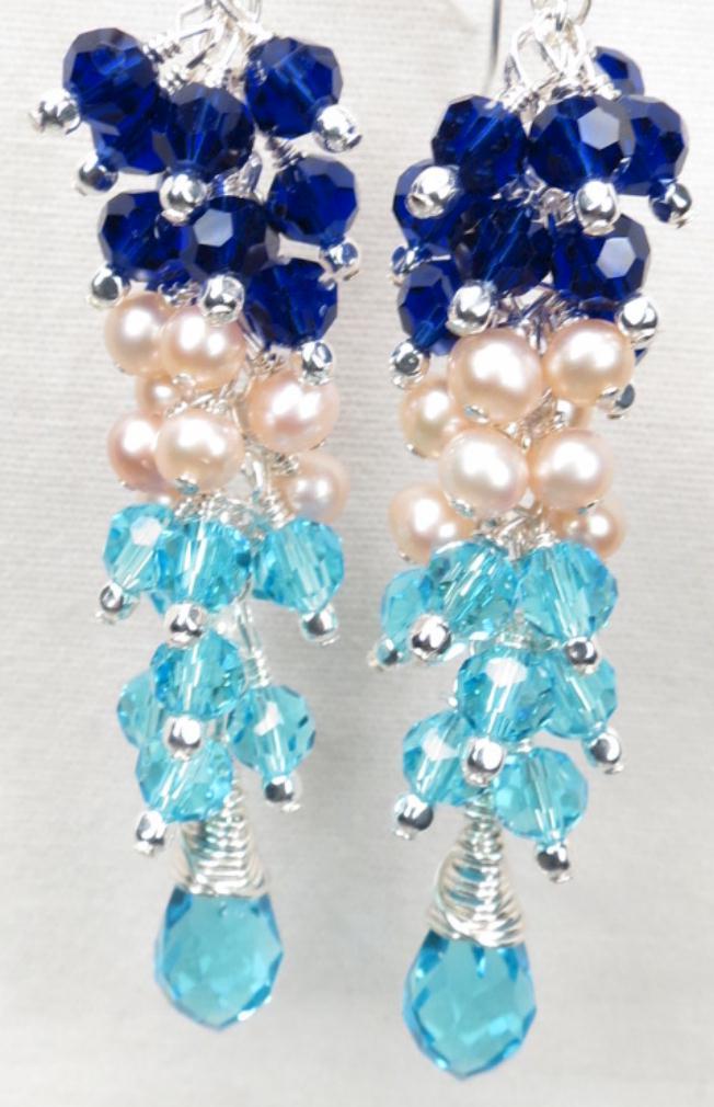ELEUTHERA Earrings Cobalt Aqua Crystal Pink Pearl Silver The Glass Window Bridge ELEUTHERA Earrings Cobalt Aqua Crystal Pink Pearl Silver The Glass Window Bridge