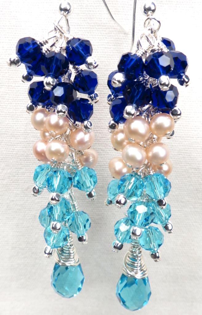 ELEUTHERA Earrings Cobalt Aqua Crystal Pink Pearl Silver The Glass Window Bridge ELEUTHERA Earrings Cobalt Aqua Crystal Pink Pearl Silver The Glass Window Bridge
