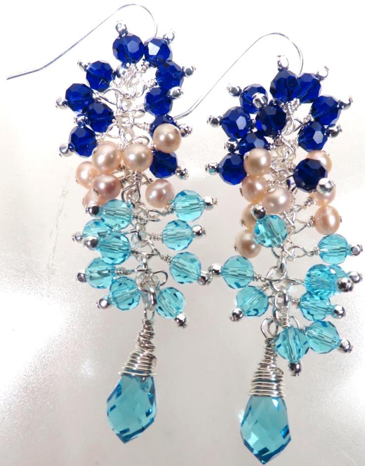 ELEUTHERA Earrings Cobalt Aqua Crystal Pink Pearl Silver The Glass Window Bridge ELEUTHERA Earrings Cobalt Aqua Crystal Pink Pearl Silver The Glass Window Bridge