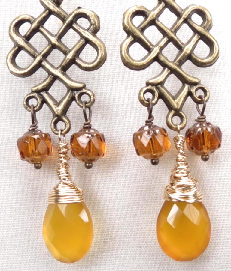ALIENA Earrings Honey Chalcedony Czech Topaz Glass Chandeliers Medieval Style ALIENA Earrings Honey Chalcedony Czech Topaz Glass Chandeliers Medieval Style