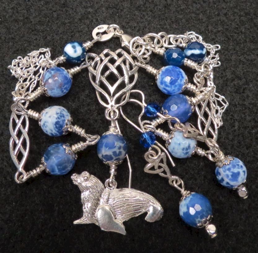 SELKIE Celtic Medieval Style Seal Charm Blue Agate & Silver Set SELKIE Celtic Medieval Style Seal Charm Blue Agate & Silver Set