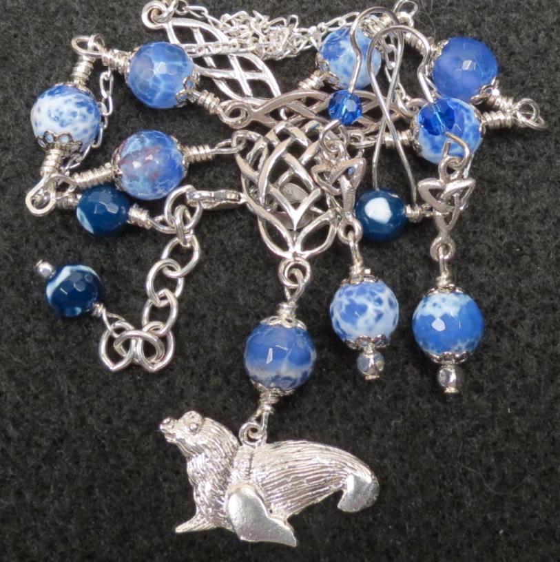 SELKIE Celtic Medieval Style Seal Charm Blue Agate & Silver Set SELKIE Celtic Medieval Style Seal Charm Blue Agate & Silver Set