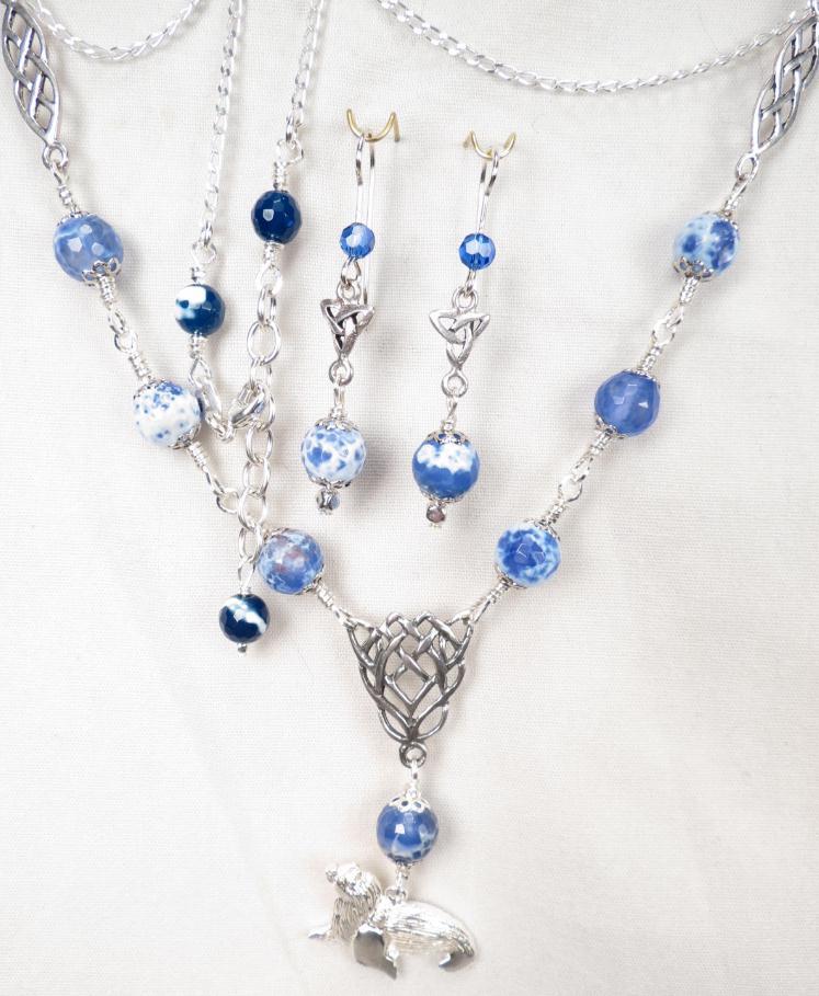 SELKIE Celtic Medieval Style Seal Charm Blue Agate & Silver Set SELKIE Celtic Medieval Style Seal Charm Blue Agate & Silver Set