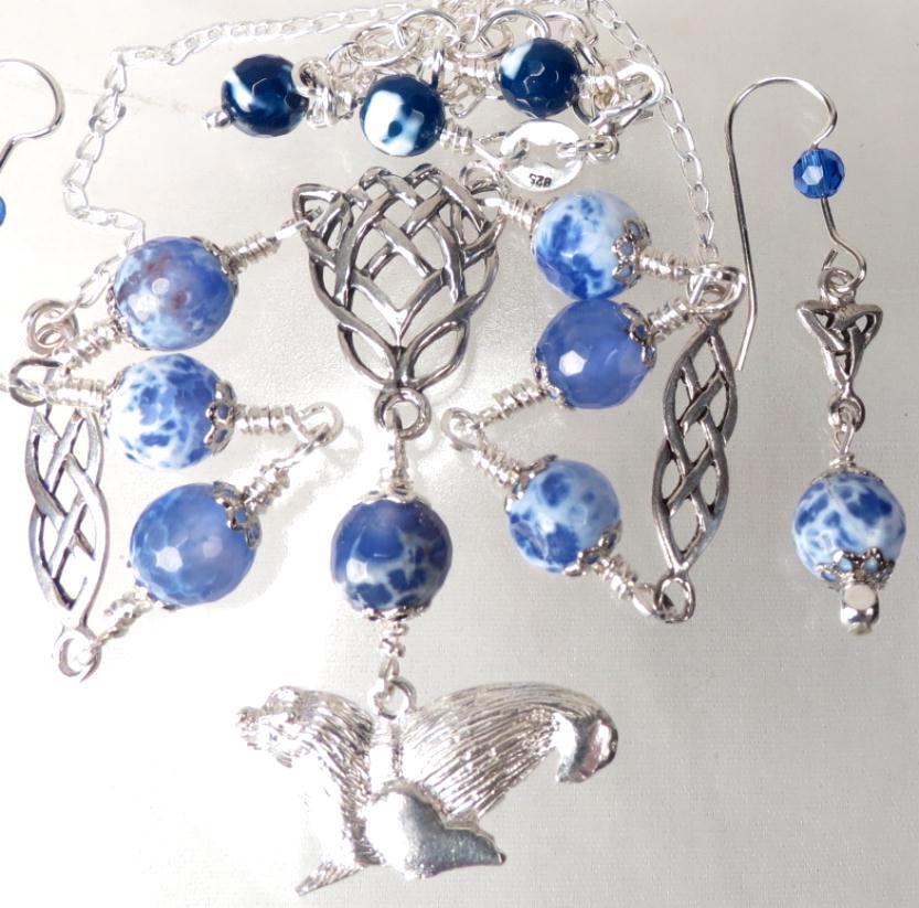 SELKIE Celtic Medieval Style Seal Charm Blue Agate & Silver Set SELKIE Celtic Medieval Style Seal Charm Blue Agate & Silver Set