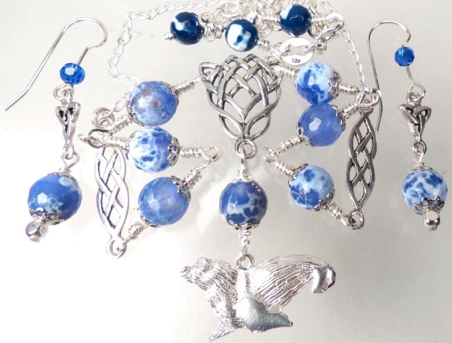 SELKIE Celtic Medieval Style Seal Charm Blue Agate & Silver Set SELKIE Celtic Medieval Style Seal Charm Blue Agate & Silver Set