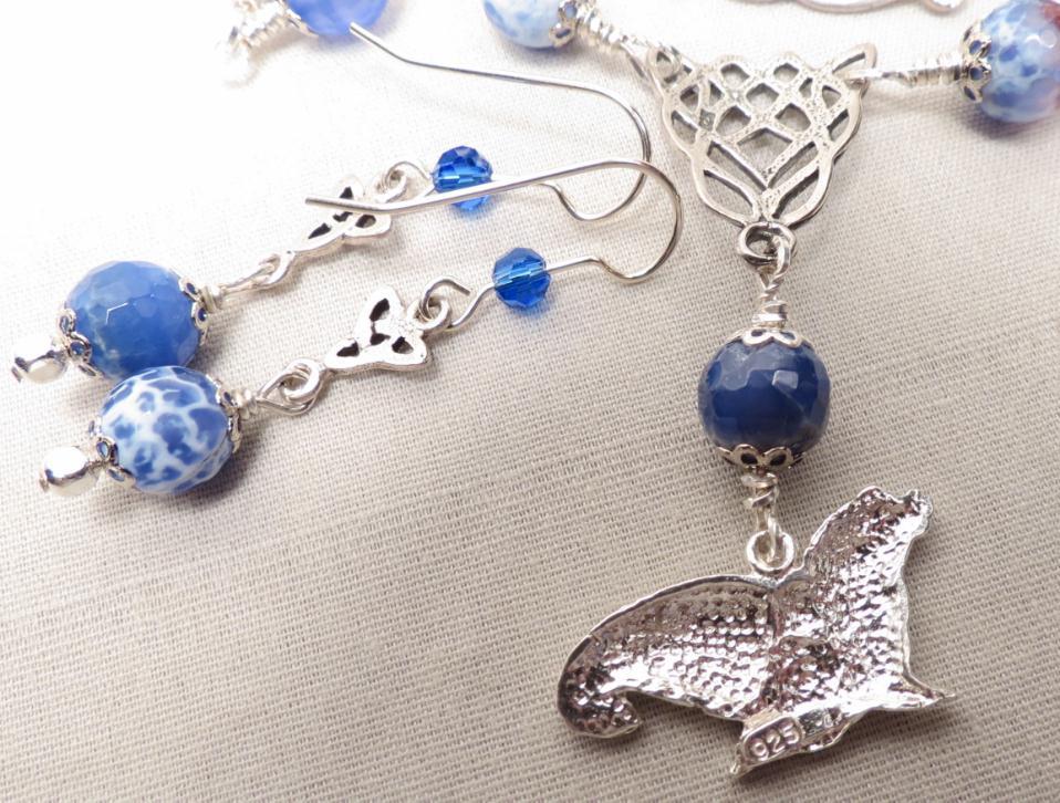 SELKIE Celtic Medieval Style Seal Charm Blue Agate & Silver Set SELKIE Celtic Medieval Style Seal Charm Blue Agate & Silver Set