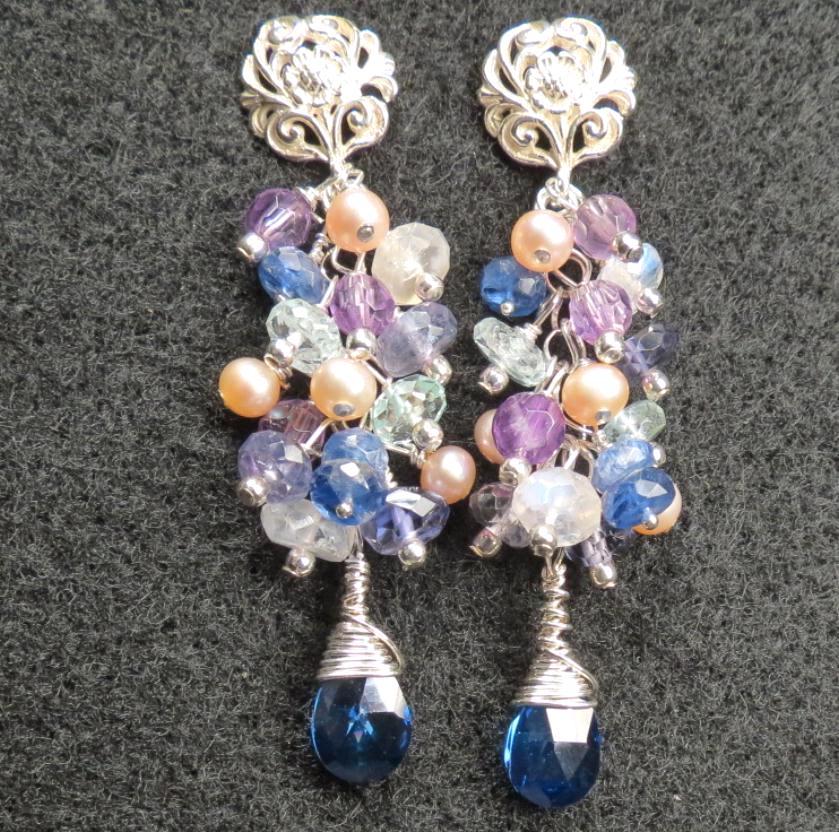 MELUSINE Earrings Medieval Water Enchantress Moonstone Amethyst Iolite Kyanite Aquamarine Silver MELUSINE Earrings Medieval Water Enchantress Moonstone Amethyst Iolite Kyanite Aquamarine Silver