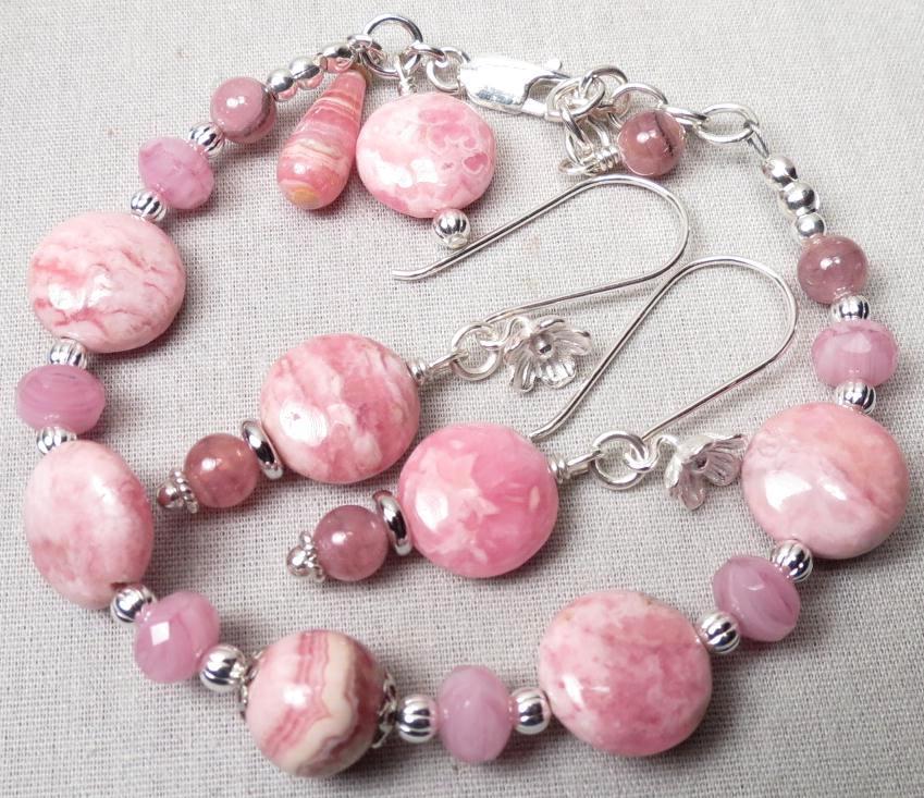 The Great Inca Priestesses Bracelet Earrings SET Rhodochrosite Peruvian Opal Silver The Great Inca Priestesses Bracelet Earrings SET Rhodochrosite Peruvian Opal Silver