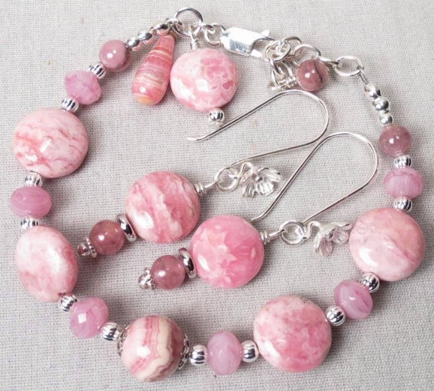 The Great Inca Priestesses Bracelet Earrings SET Rhodochrosite Peruvian Opal Silver The Great Inca Priestesses Bracelet Earrings SET Rhodochrosite Peruvian Opal Silver