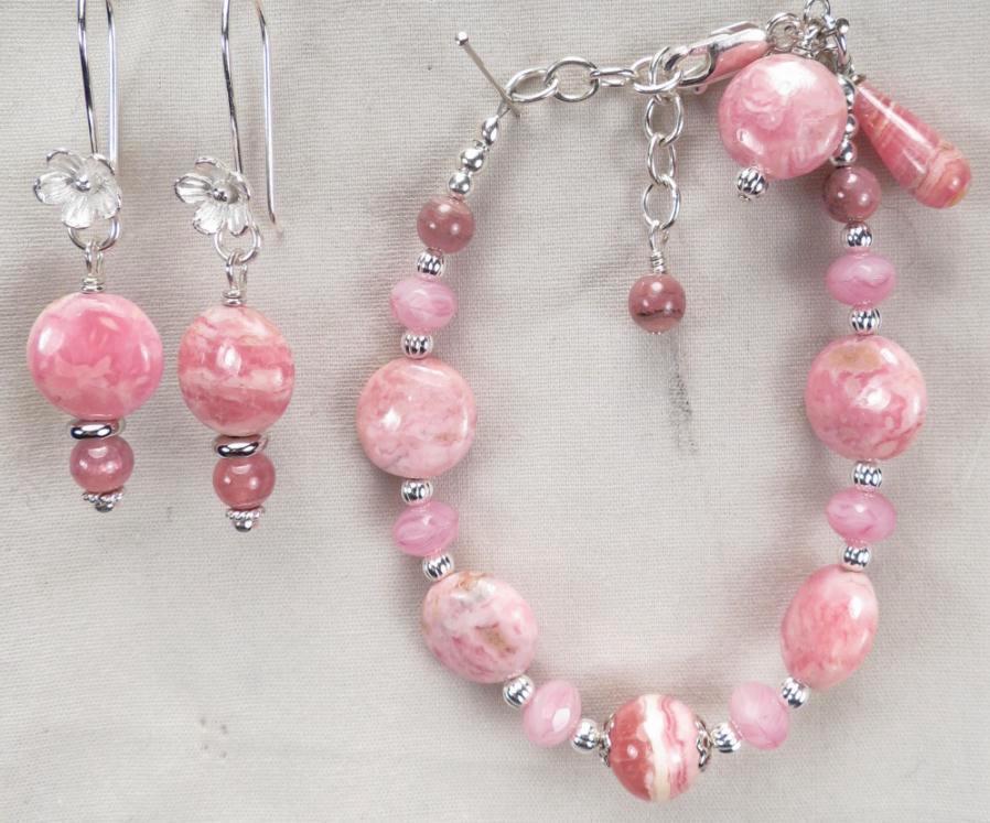 The Great Inca Priestesses Bracelet Earrings SET Rhodochrosite Peruvian Opal Silver The Great Inca Priestesses Bracelet Earrings SET Rhodochrosite Peruvian Opal Silver