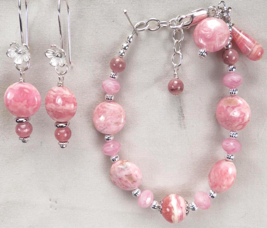 The Great Inca Priestesses Bracelet Earrings SET Rhodochrosite Peruvian Opal Silver The Great Inca Priestesses Bracelet Earrings SET Rhodochrosite Peruvian Opal Silver