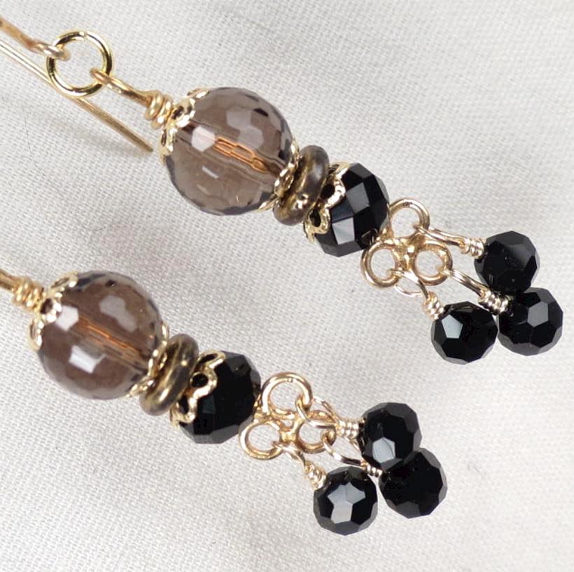 Shakespeare's Dark Lady Earrings Smoky Quartz Jet Crystal 24K GV Tudor Renaissance Style Shakespeare's Dark Lady Earrings Smoky Quartz Jet Crystal 24K GV Tudor Renaissance Style
