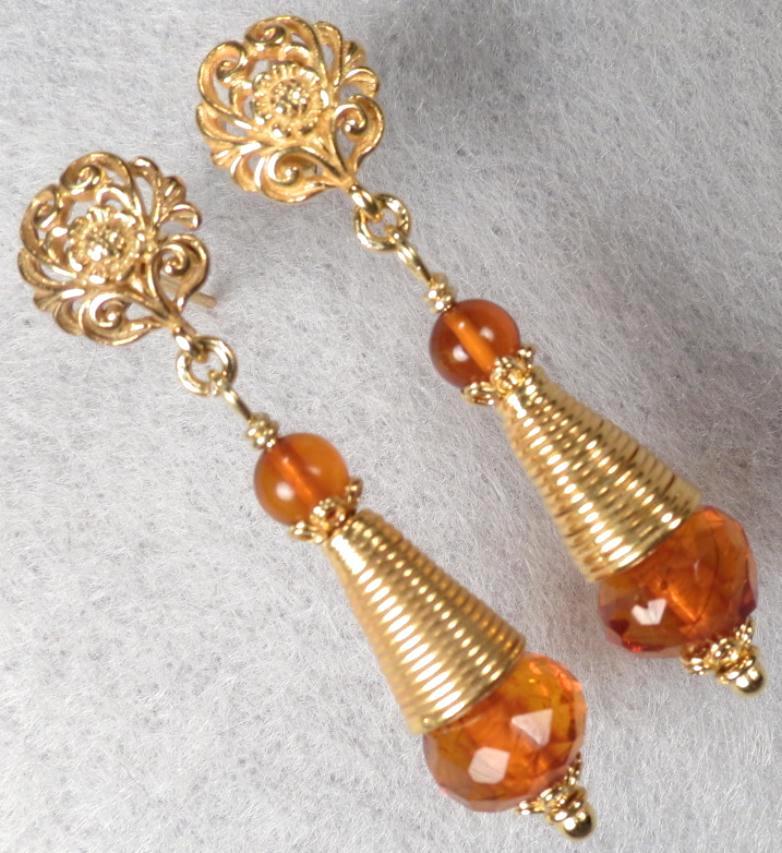 TSARINA Earrings Vintage Faceted Honey Amber Russian Medieval Style 24K GV TSARINA Earrings Vintage Faceted Honey Amber Russian Medieval Style 24K GV