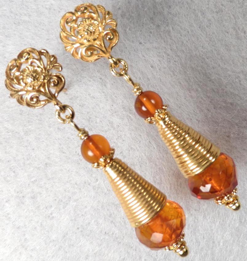 TSARINA Earrings Vintage Faceted Honey Amber Russian Medieval Style 24K GV TSARINA Earrings Vintage Faceted Honey Amber Russian Medieval Style 24K GV